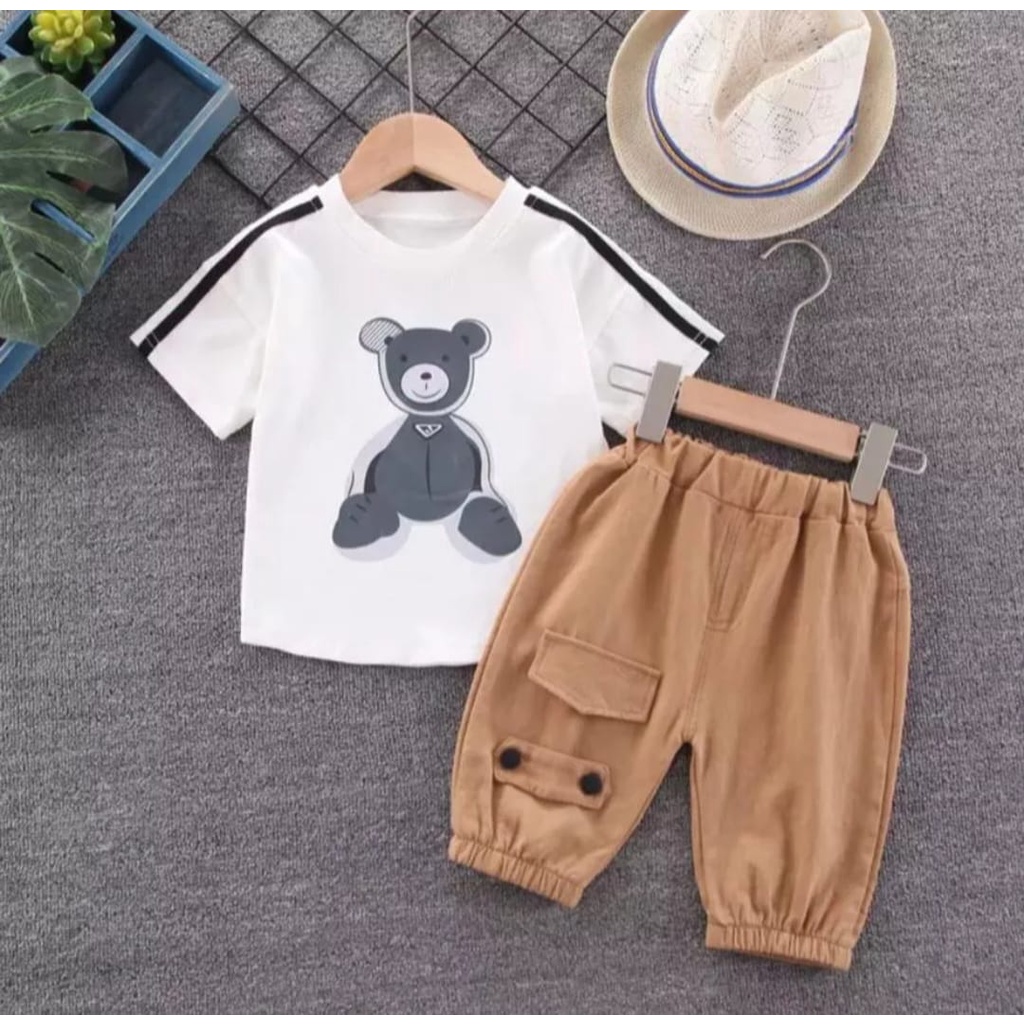 PROMO-SETELAN ANAK BAJU ANAK BEAR STRIP 1-5 TAHUN BAJU ANAK LAKI LAKI BAJU ANAK PEREMPUAN SETELAN KAOS ANAK TERBARU