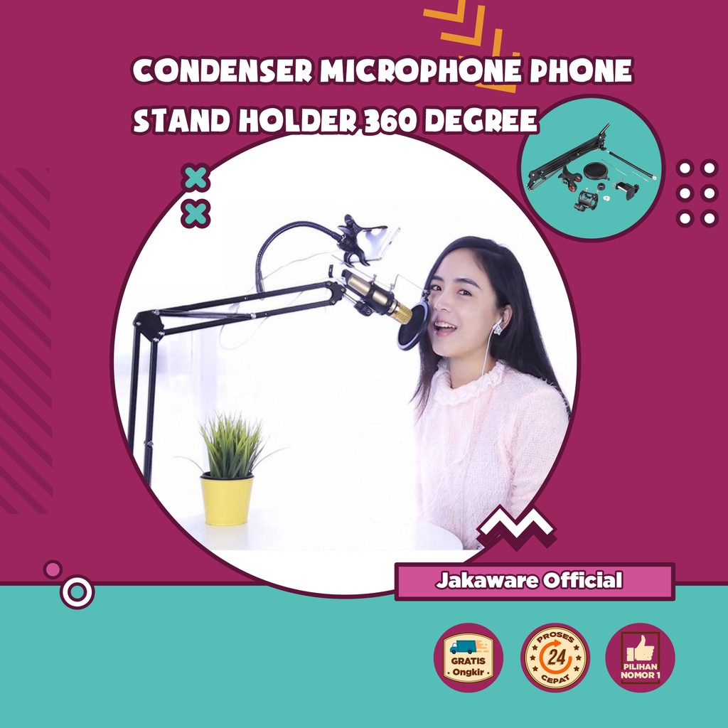 CONDENSER MICROPHONE STAND HOLDER 360 CLAMP STAND MIKROFON UNIVERSAL STAN MICROFON STAN PENYANGGGA M