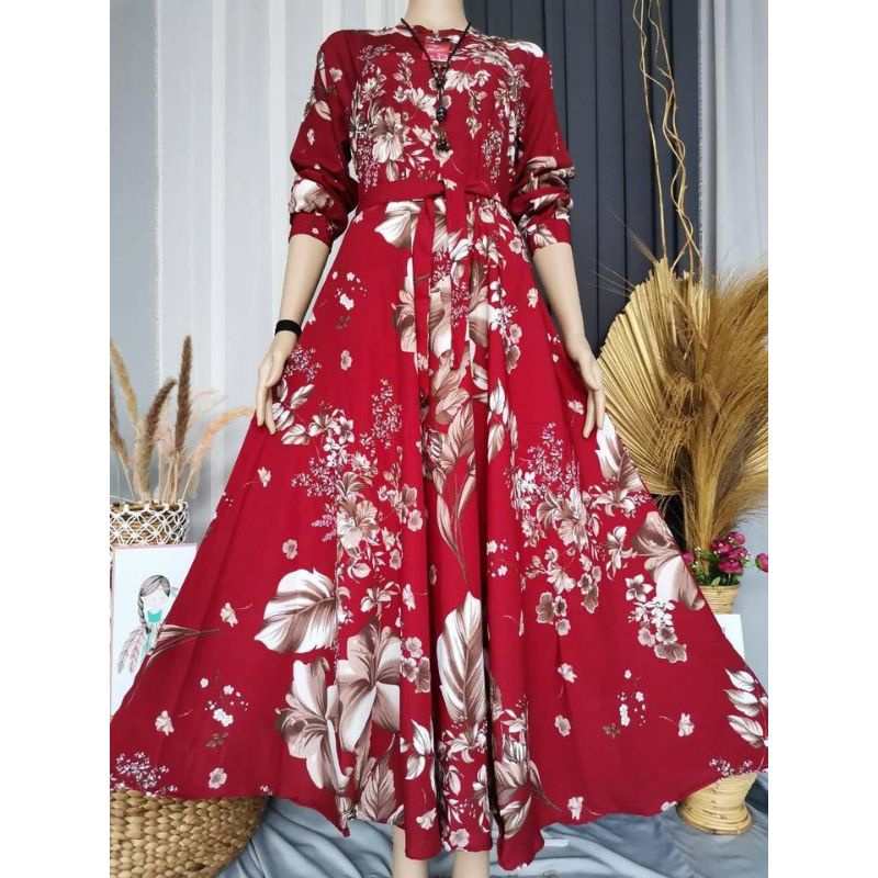 GAMIS MOTIF BUNGA SEPATU TERMURAH GAMIS KATUN BUNGA TULIP/GAMIS MONALISA MOTIF BUNGA SEPATU/
