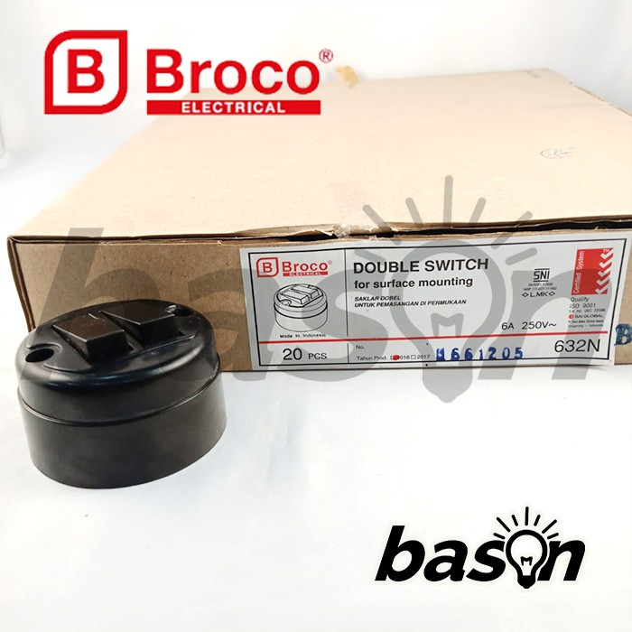 BROCO 632N Double Switch Outbow 6A 250V - Saklar Dobel 2 Gang