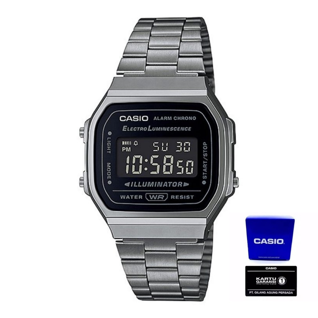 Casio Unisex A168WGG-1BDF Jam Tangan Unisex Casio Original Digital Stainless Steel Strap