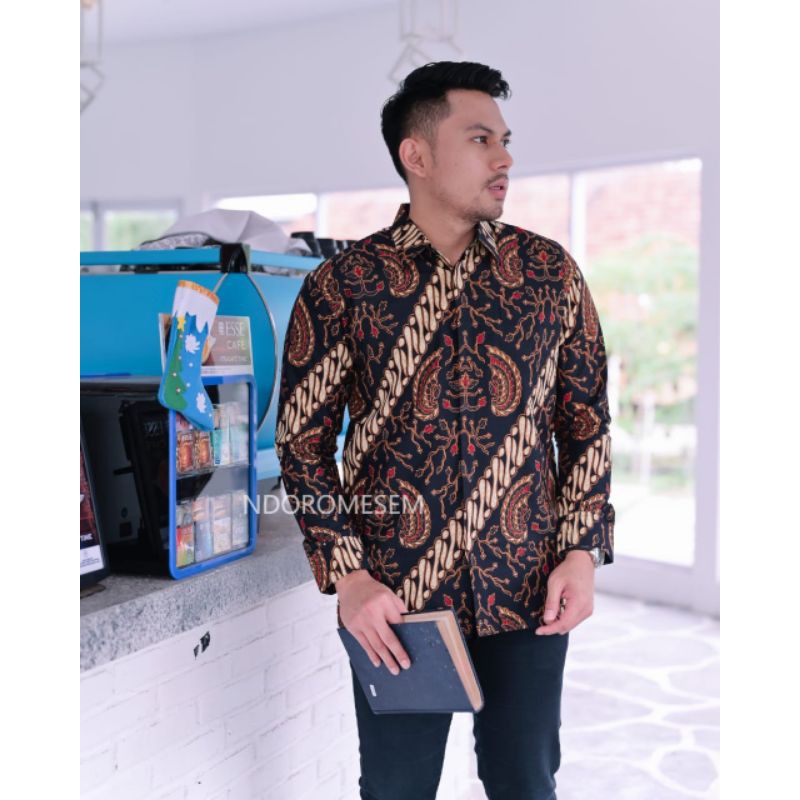 BATIK PREMIUM  WARNA HITAM batik ndoro mesem reguler fit lengan panjang katun halus baturaden