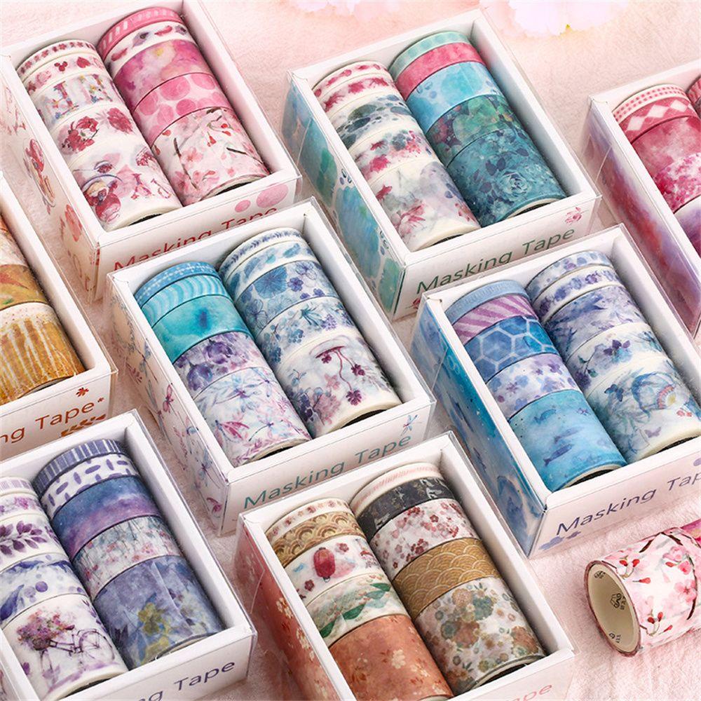 R-flower 10 Rol / Set Tape / Selotip Washi Motif Bunga Romantis Untuk Dekorasi Scrapbook