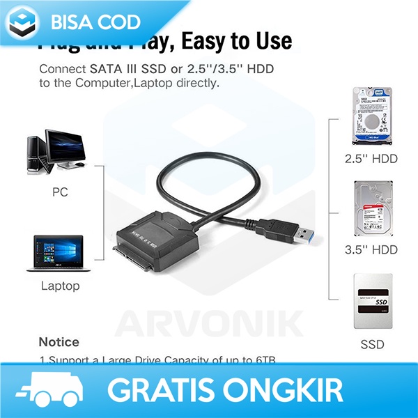 KABEL ADAPTER CONNECTOR USB 3.0 TO HARDISK HDD SSD SATA 3.5 2.5 INCH