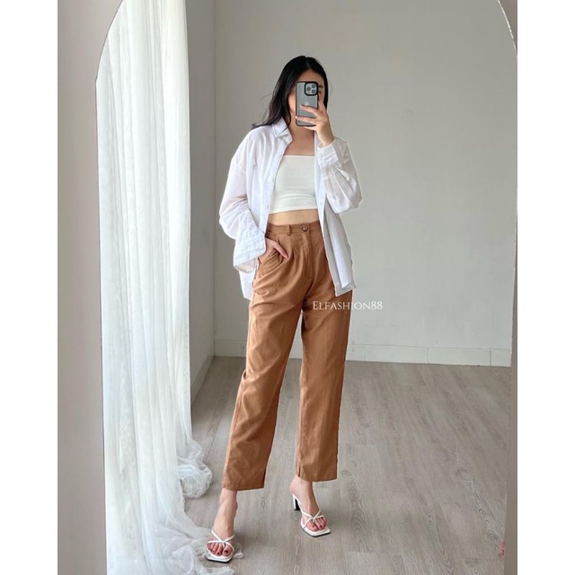 Elfashion • Long Pants Linen Wanita | Celana Wanita Casual