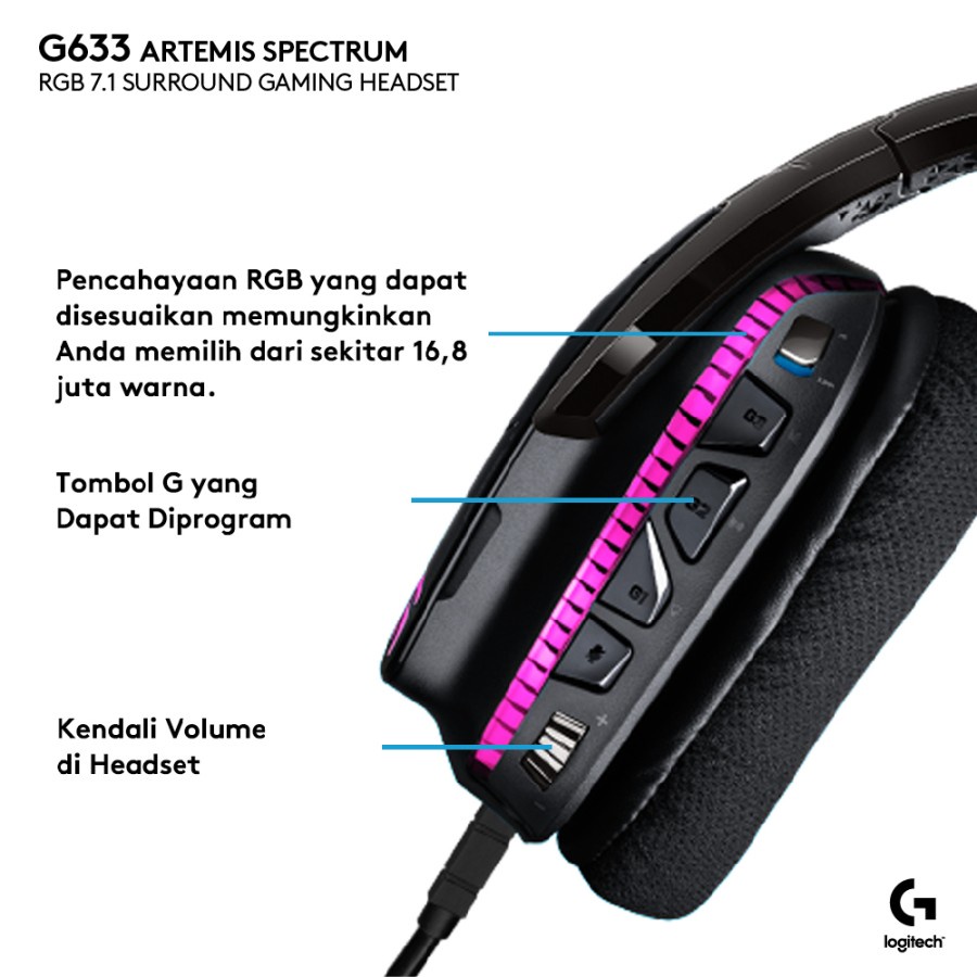 Headset Gaming Logitech G633s 7.1 Lightsync
