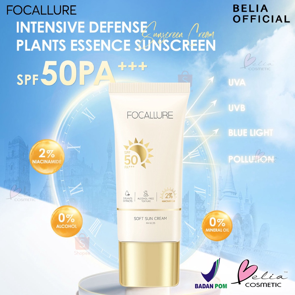 ❤ BELIA ❤ FOCALLURE UVA UVB Blue Light Sun Protector Sunscreen FA-SC23 Gel Soft Sun Cream, SPF 50 PA+++ | BPOM