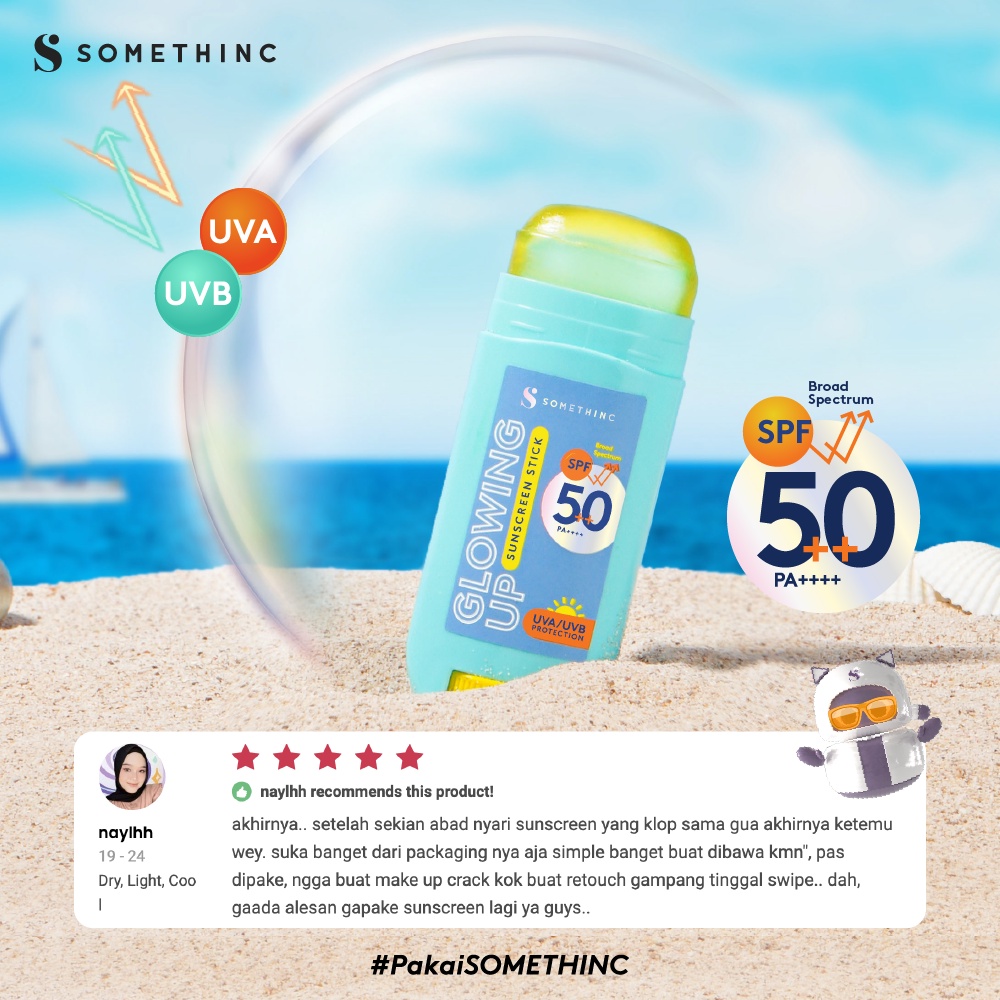 SOMETHINC Glowing Up Sunscreen Stick SPF 50++ PA ++++ - Sunblock Pelindung dari Sinar Matahari