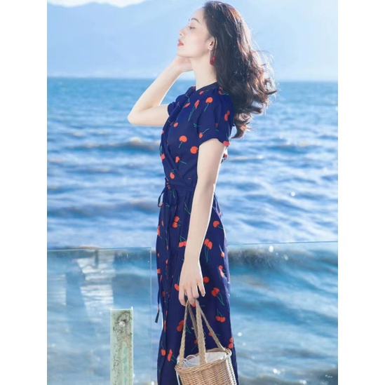 DRESS PANTAI MOTIF LENGAN PENDEK DS17