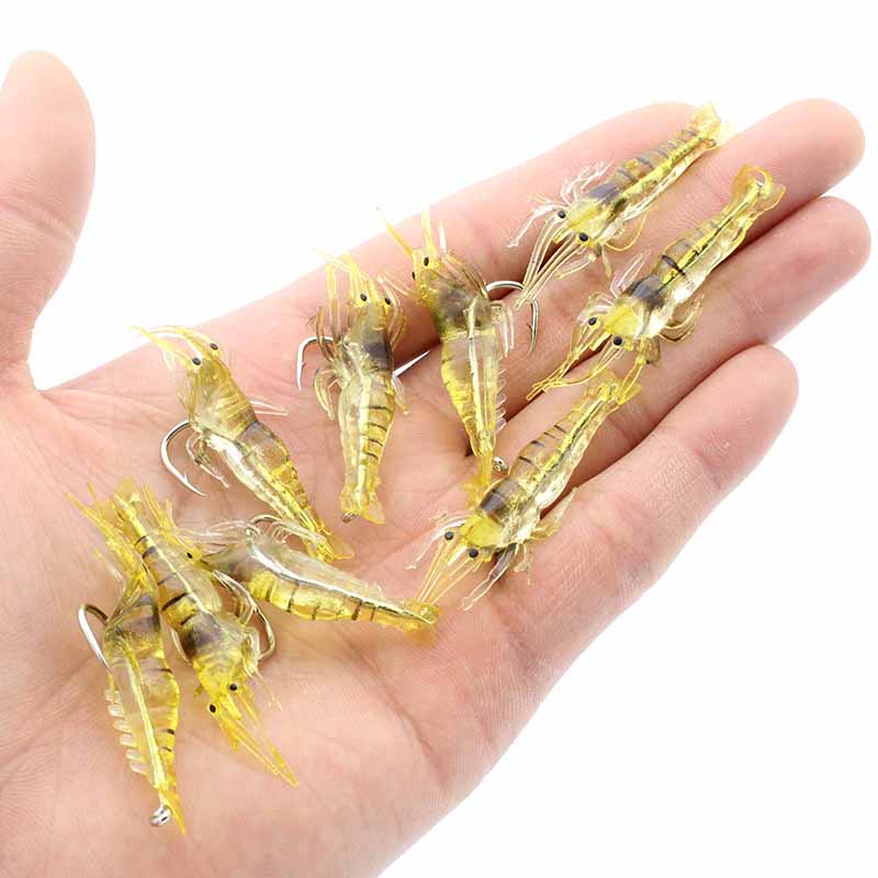 Umpan Pancing Soft Bait Bentuk Udang Bahan Silikon Ukuran 4cm Dengan Mata Kail