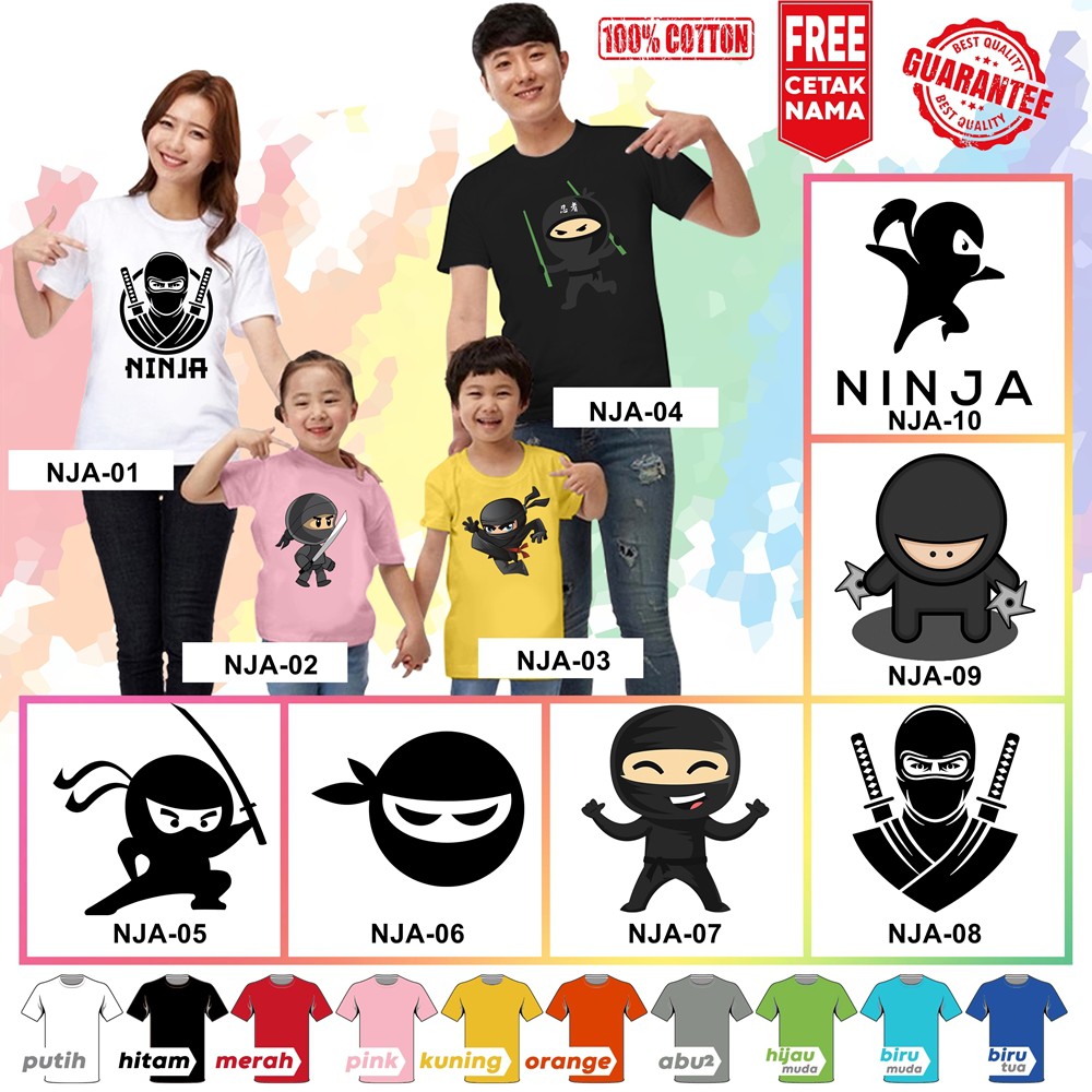 [FREE NAMA!!] Baju Kaos ANAK DAN DEWASA NINJA BANYAK MOTIF