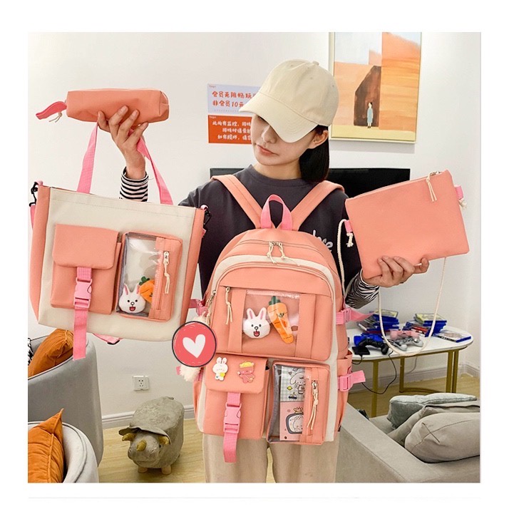 TAS RANSEL ANAK SEKOLAH perempuan IMPOR SET 4 IN 1 SD SMP SMA Fashion korea