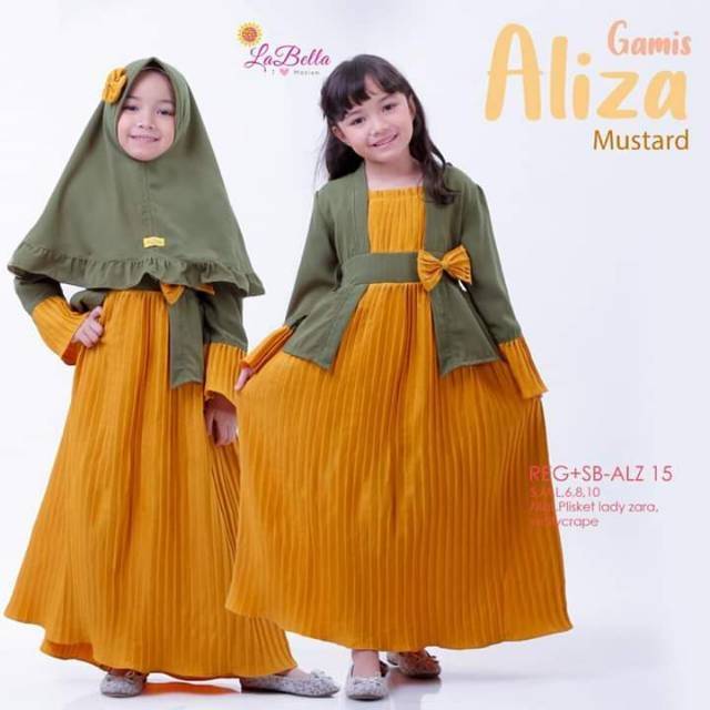 LABELLA 2-3 tahun Gamis Anak ALIZA Plisket Kebaya Mustard Army