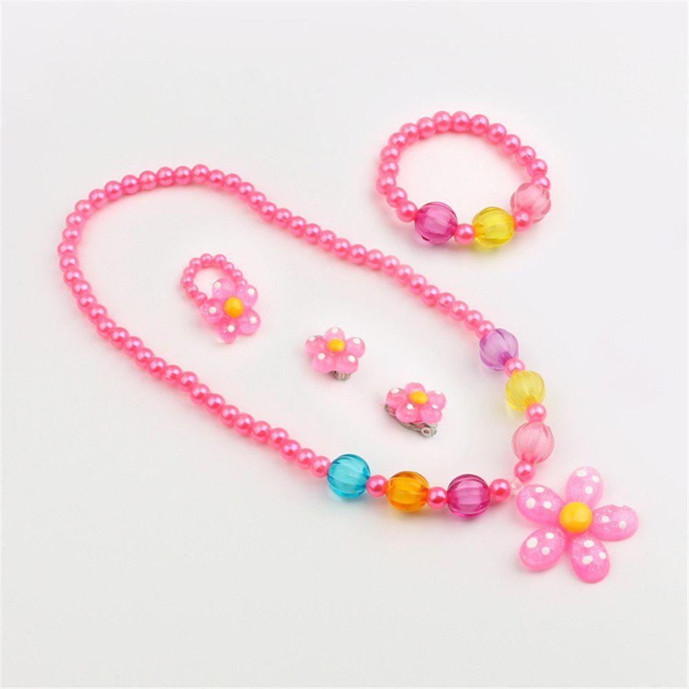 Lily 5Pcs Set Perhiasan Gelang Bunga Mutiara Artificial Lucu