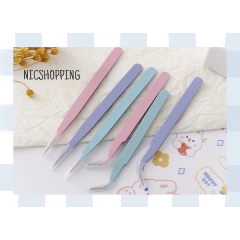 NIC - Pinset tweezer lurus bengkok / pinset bulumata / pinset sticker / eyelash extension pinset ser