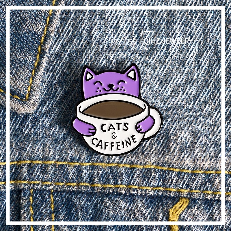 Pin Bros Lencana Enamel Bentuk Cangkir Kopi Kucing Untuk Hadiah