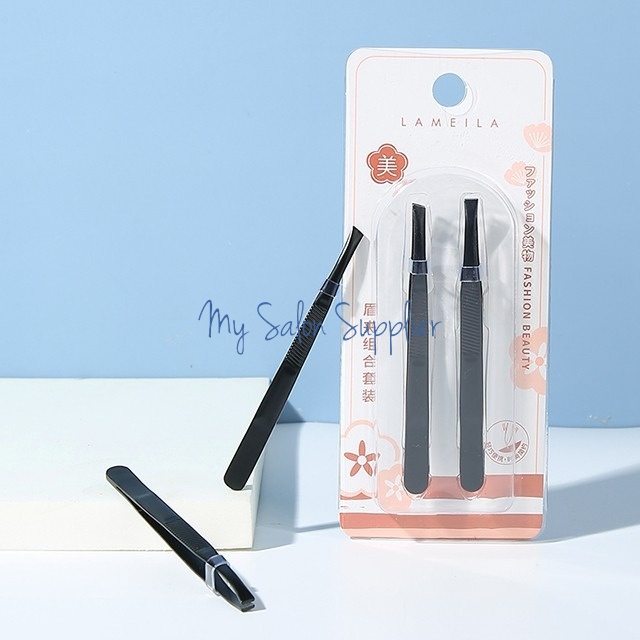 Pinset Stainless Hitam isi 2 A206 Alis Mata / Eyebrow Tweezers