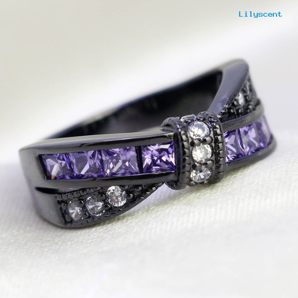 Lilyscent Party Women Fashion Dual Color Faux Amethyst Cross Bowknot Finger Ring Jewelry