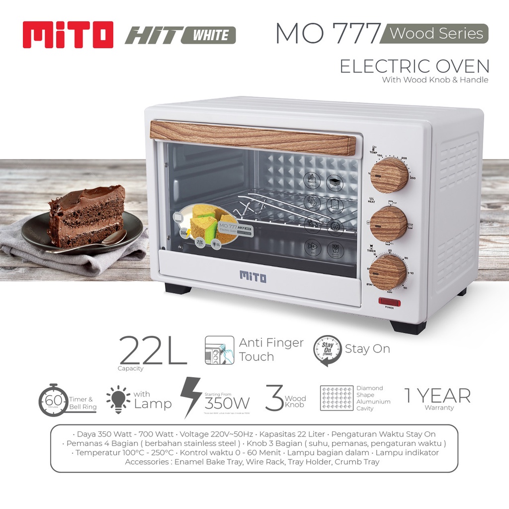 MITO Oven Listrik MO777 HIT (Wood Series) Kapasitas 22 Liter