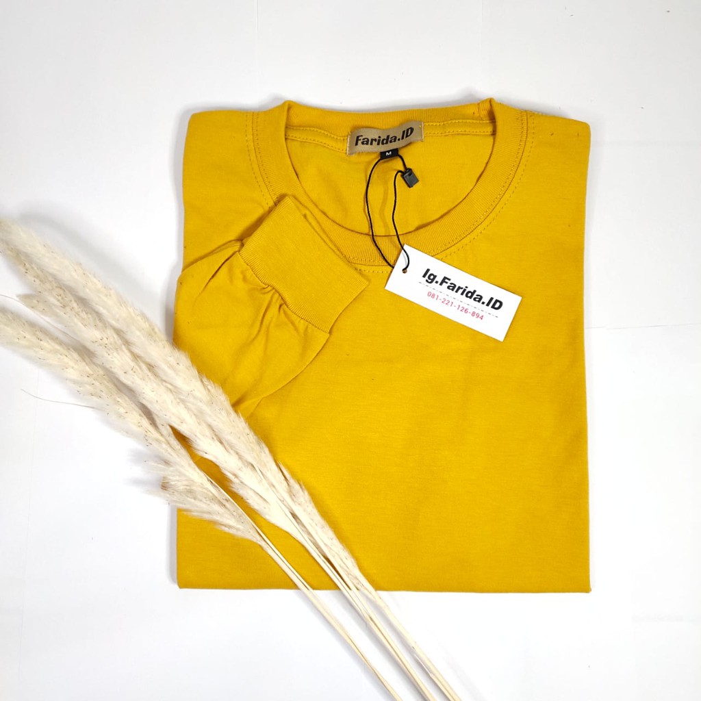 KAOS POLOS LENGAN PANJANG 30S  KUNING MUSTARD