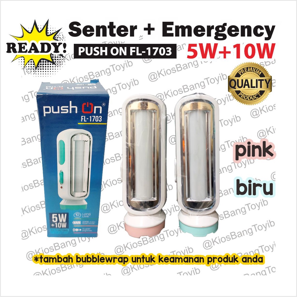 Senter LED 5W + Lampu Emergency 10W Wireless Tanpa Kabel (PUSH ON FL-1703)