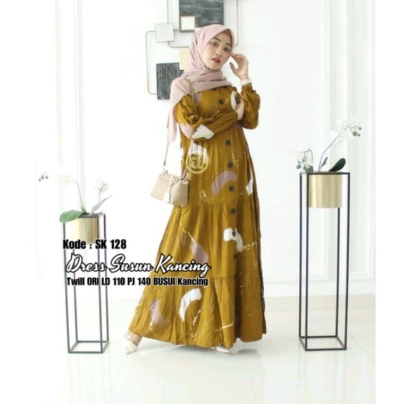 Gamis dress twill ORI ELZAF susun kancing
