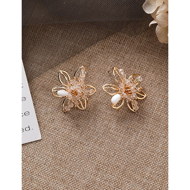 LRC Anting Tusuk Fashion Gold 925 Silver Needle Crystal Openwork Stereo Flower Earrings D28101