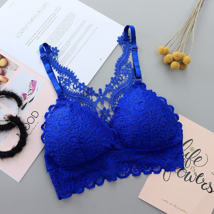 Bra Seamless Sexy Lace Triangle Cup Gather Women's Bra B023 - Putih, FREE