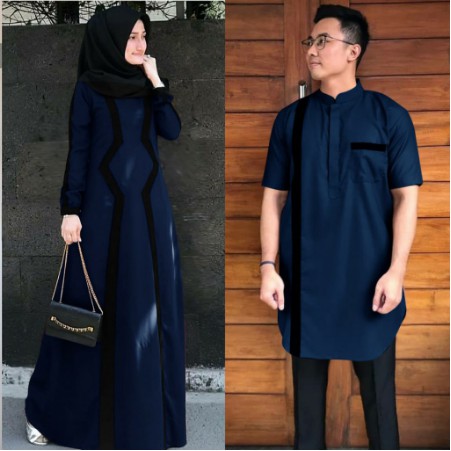 Baju cuple Pasangan Muslim lebaran 2023 CP IVANDER 4Warna Bahan Moscrepe Kekinian terlaris