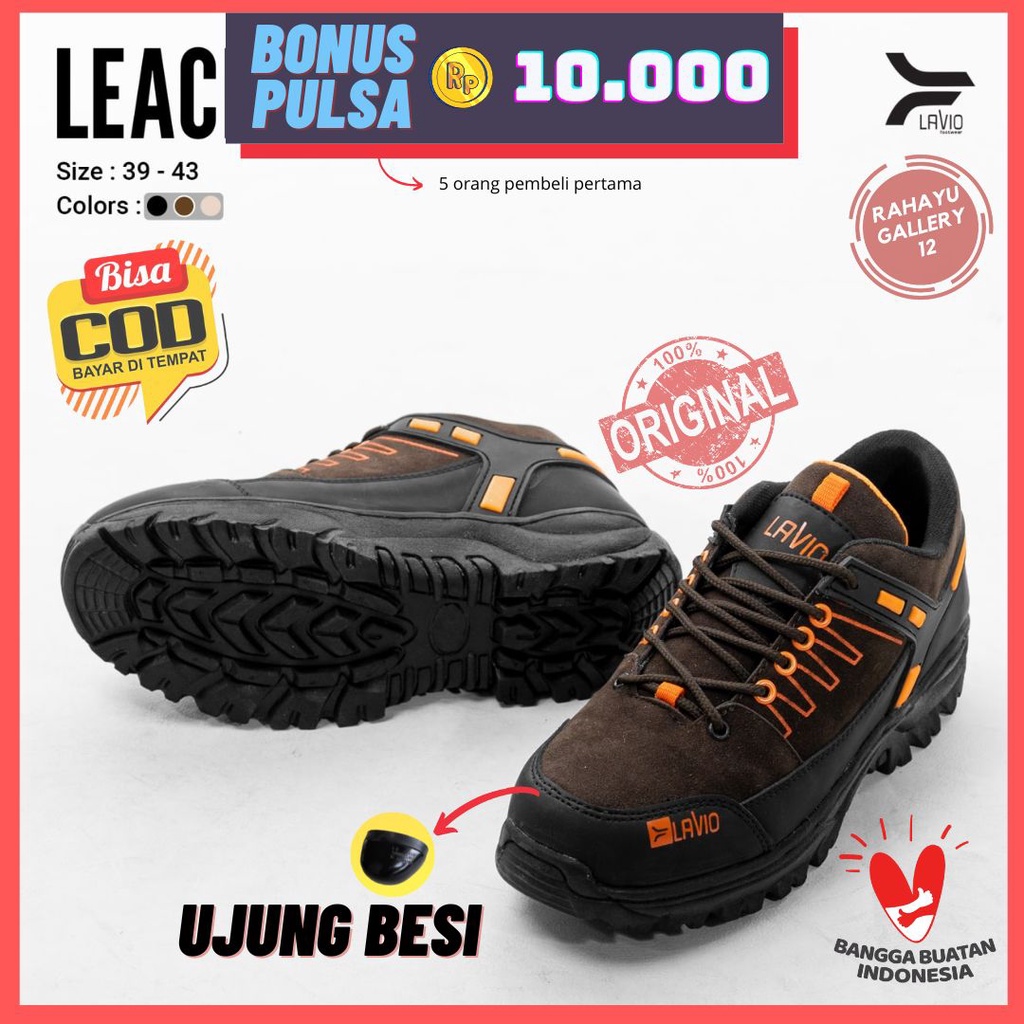 Sepatu Safety Pria Ujung Besi Original Lavio Leacher Septi Kerja Sefty Proyek Pabrik