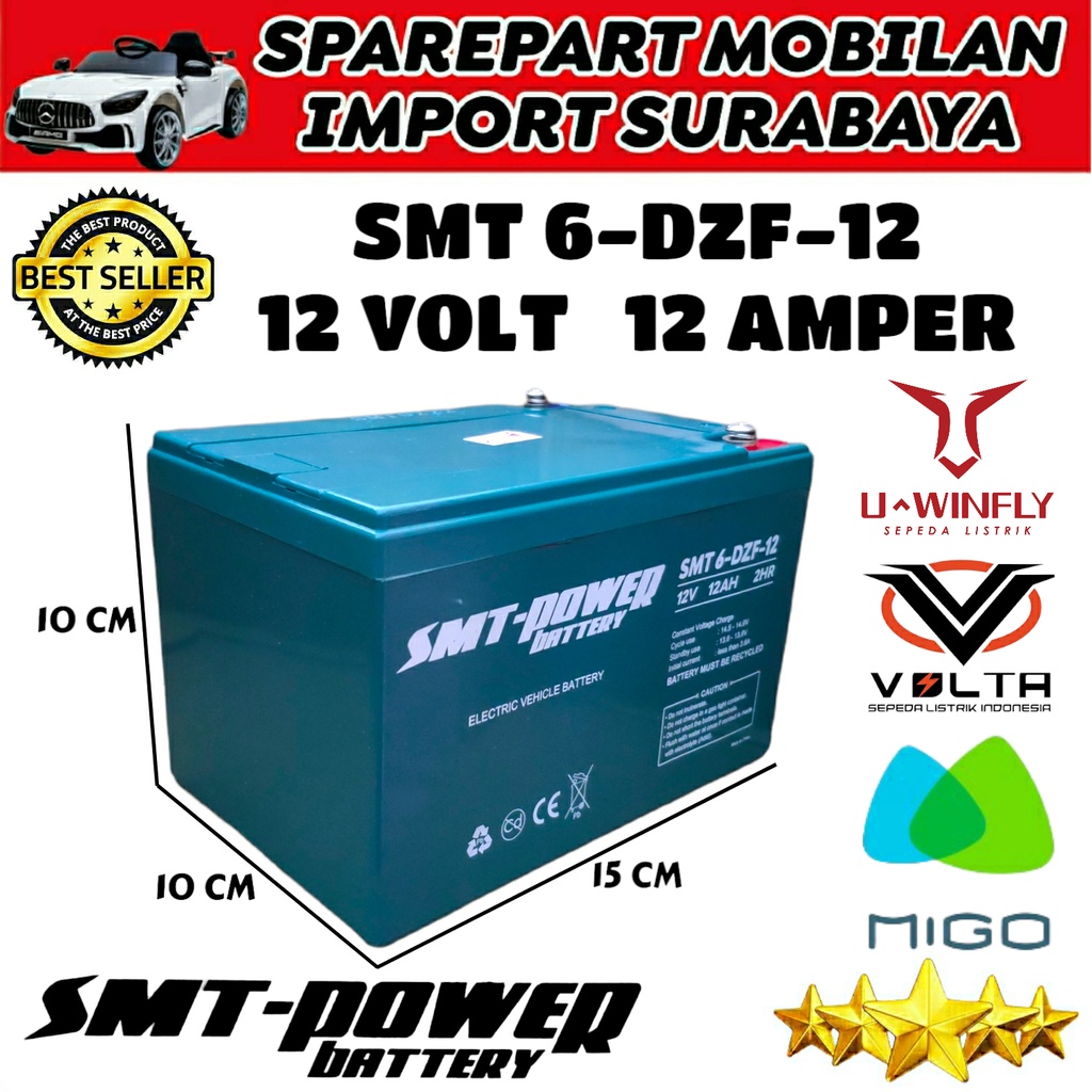 Jual SMT POWER BATERAI SEPEDA LISTRIK AKI SEPEDA CAS ACCU 6 DZF 12 12V