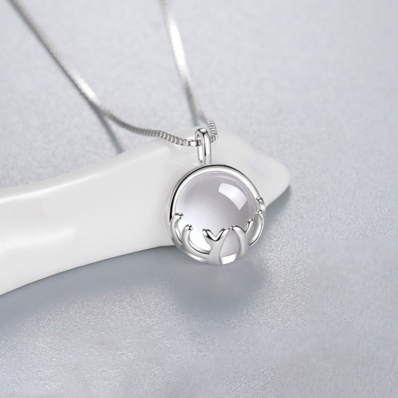 Moonstone Crystal Antlers Necklace For Women Round White Opal Girls Sweet Clavicle Chain Pendant Necklaces 925 Jewelry Wholesale