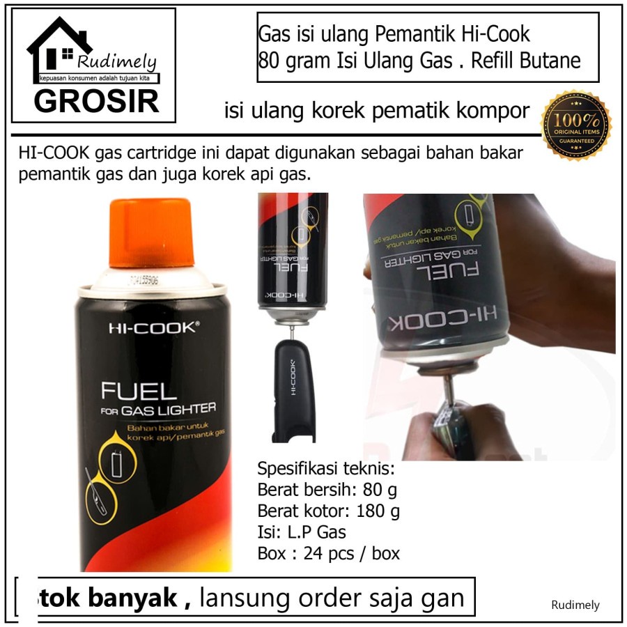 grosir isi ulang Gas/korek Pemantik/ Isi Ulang Gas Hi-Cook 80 gram ori