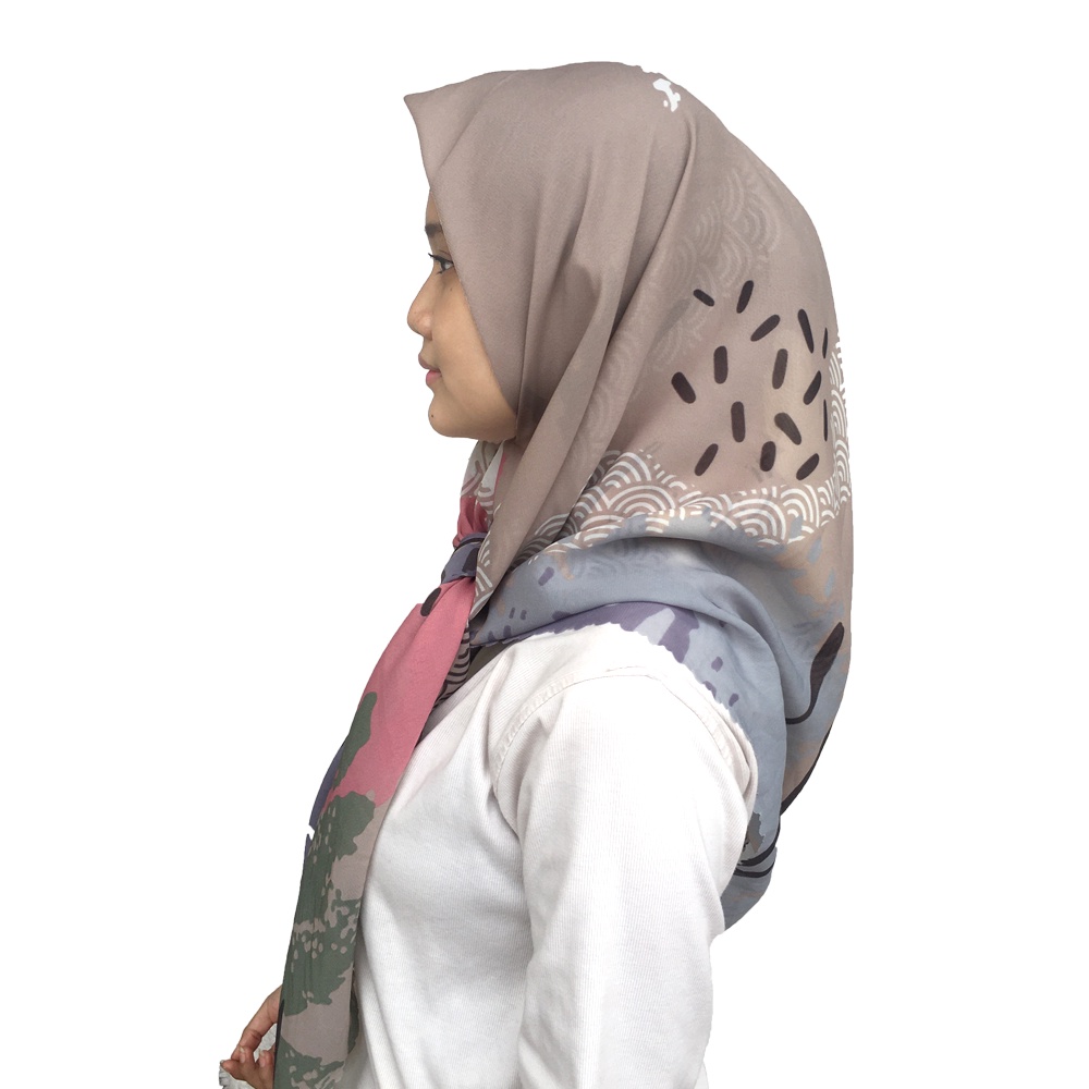 Maula Hijab - Jilbab Segi Empat Motif Potton Premium Quality Motif 3-Cream