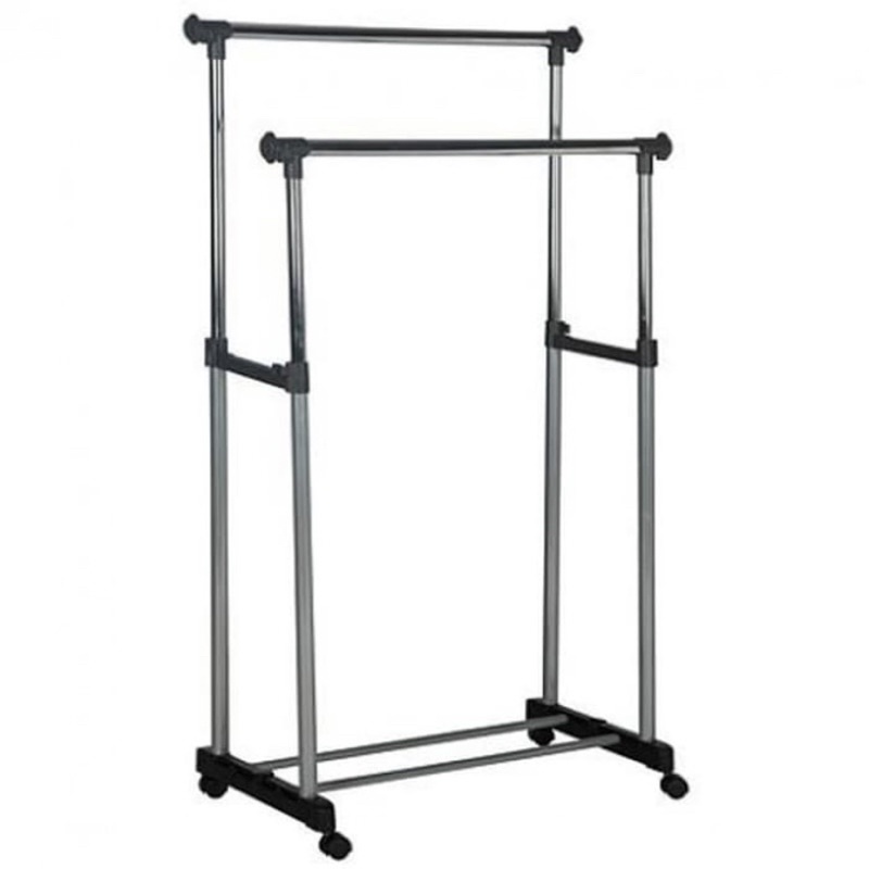 Stand Hanger Double Rod Rack / Rak Gantung Pakaian 2 Lapis Rak Serbaguna Baju Gantungan Roda Laundry Pajangan Display Stand Hanger RAK1 MAKASSAR