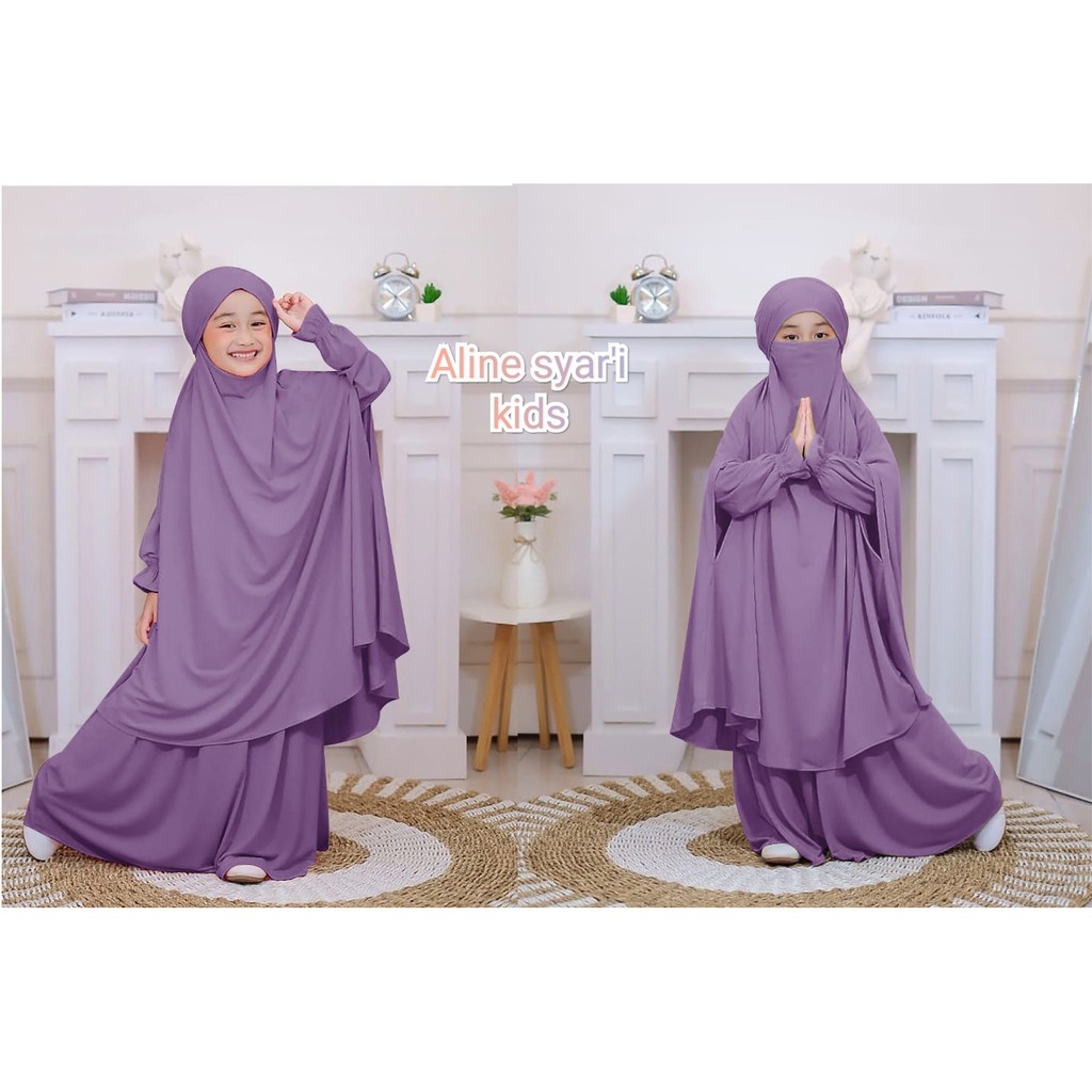 FenishaStore Baju Gamis Anak Aline Syair'i Kids Usia 7-9 Tahun