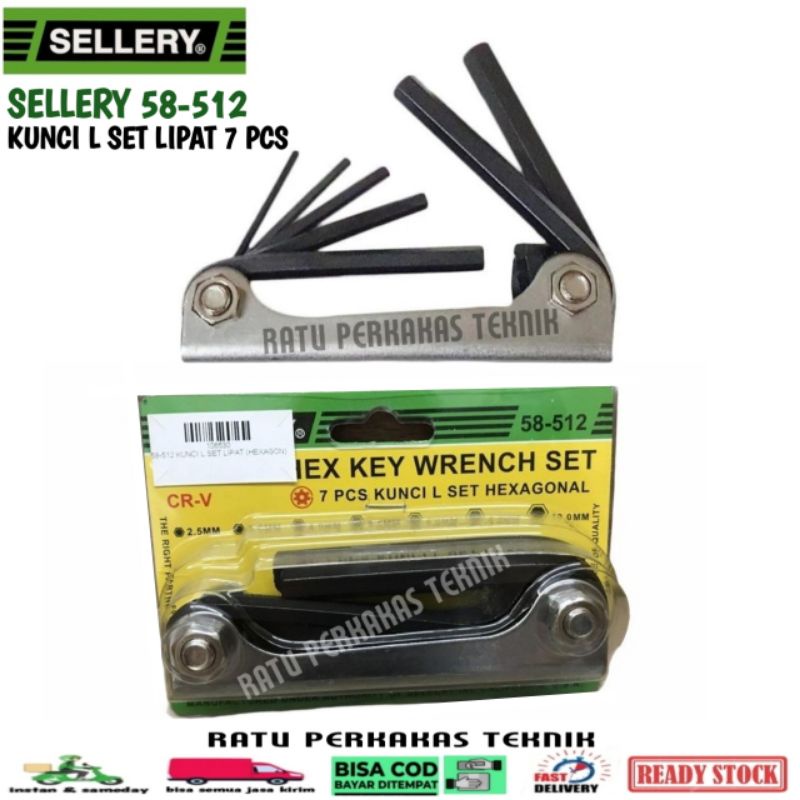 KUNCI L SET LIPAT 7 PCS SELLERY 58-512 ORIGINAL HEX KEY SEGI ENAM KUNCI LIPAT SEPEDA PROMO MURAH