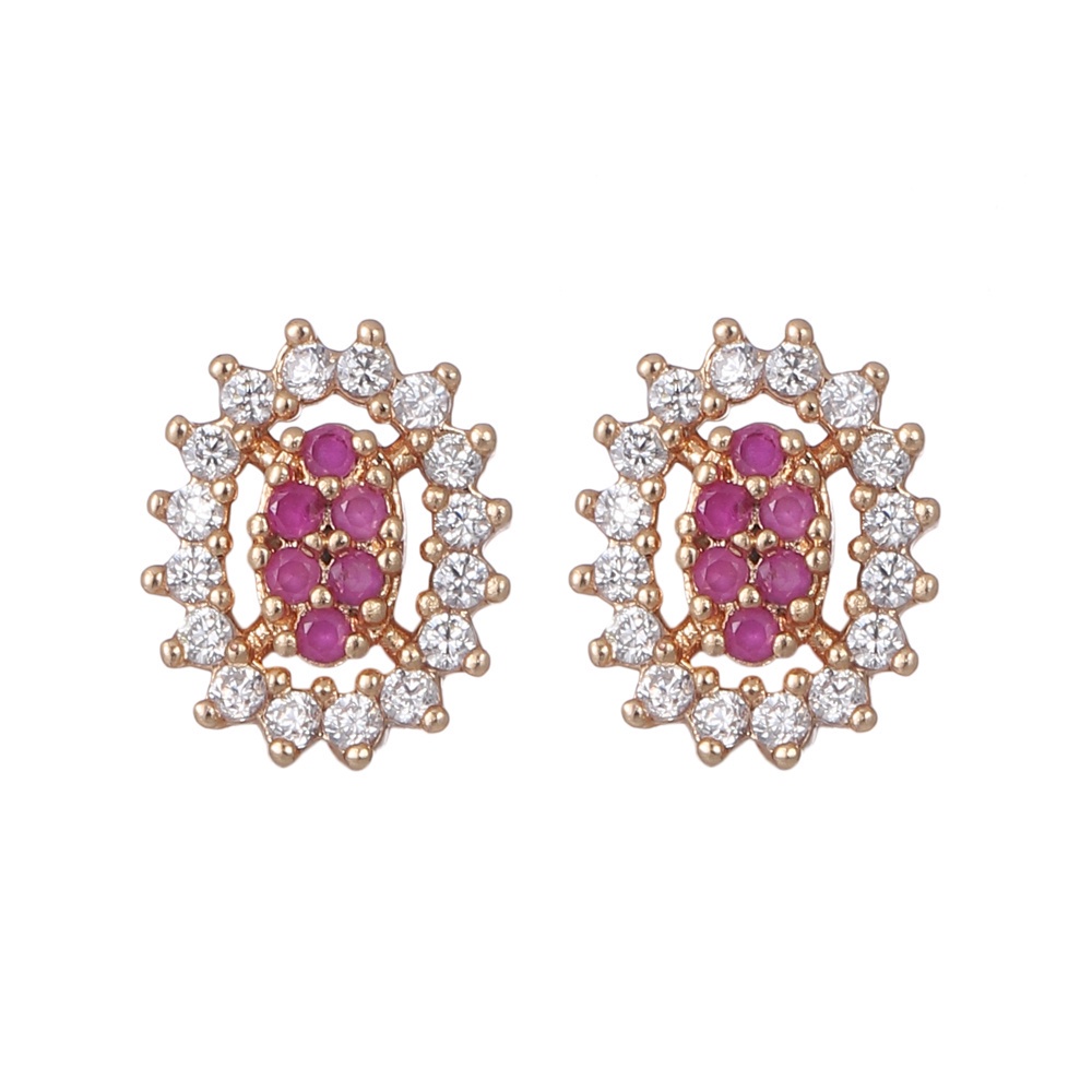 ✨COD Anting Merah Muda Anting Batu Permata Anting Jepit Kpop Anting Cuping Anting Korean D258