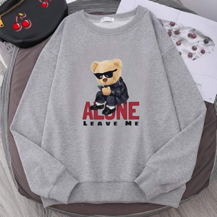 Basic Sweater Dewasa Teddy Bear Alone Leave Me Bahan Fleece Tebal Halus