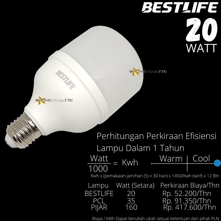 BOHLAM LED BESTLIFE 20WATT / LAMPU LED BESTLIFE TBULB CAPSULE 20W / BOHLAM LAMPU LED 20W / CAHAYA PUTIH / GARANSI 1 TAHUN