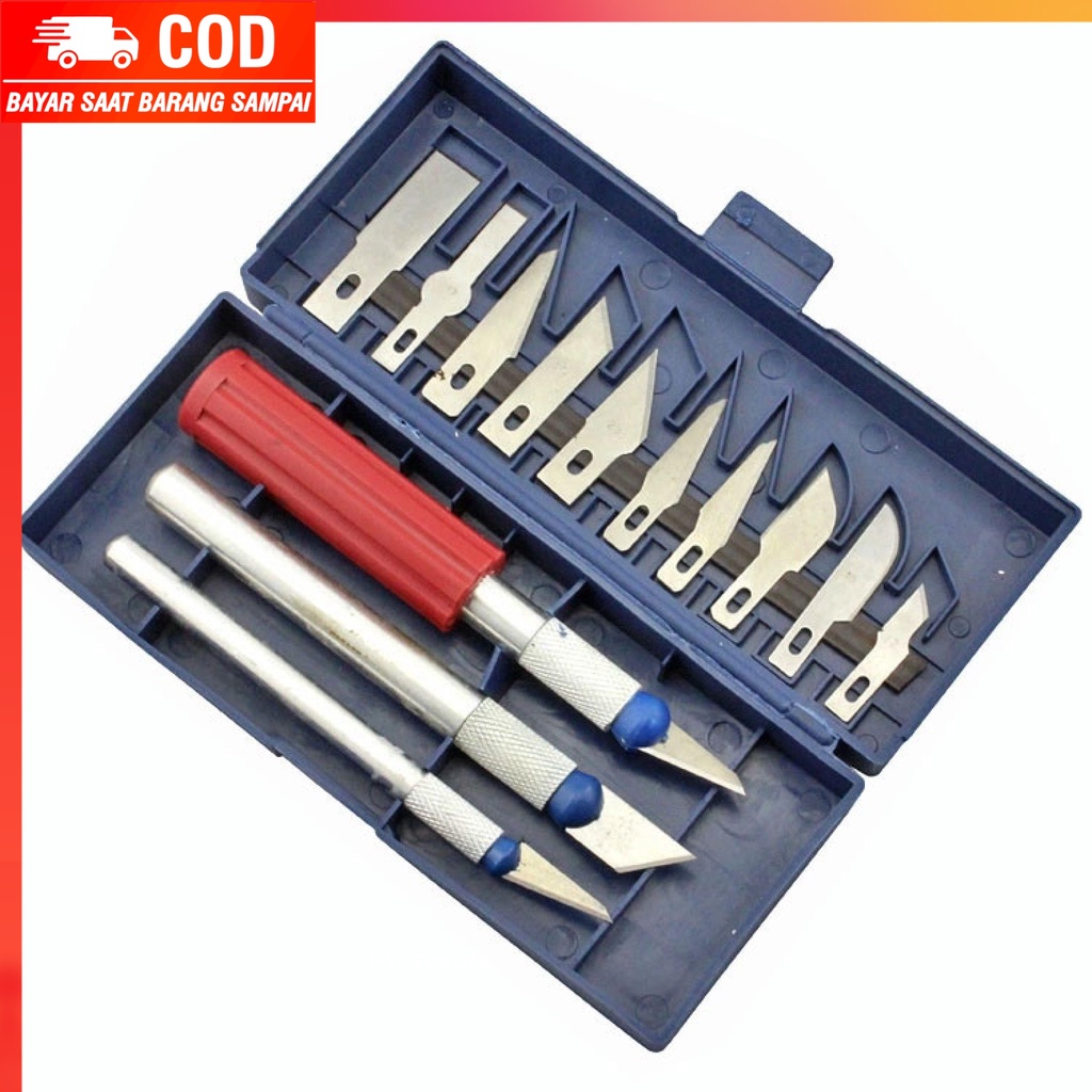 (100% BARANG ORI) KNIFEZER Set Pisau Ukir Seni 13 in 1 Crafting Knife 3 Handle - A-003