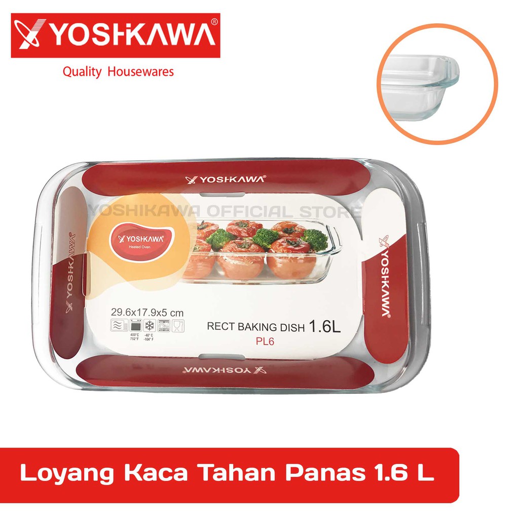

YOSHIKAWA Loyang Kaca Tahan Panas 1.6 L Loyang Kaca Microwave Loyang Kaca Segi Baking Tray EVL-PL-6