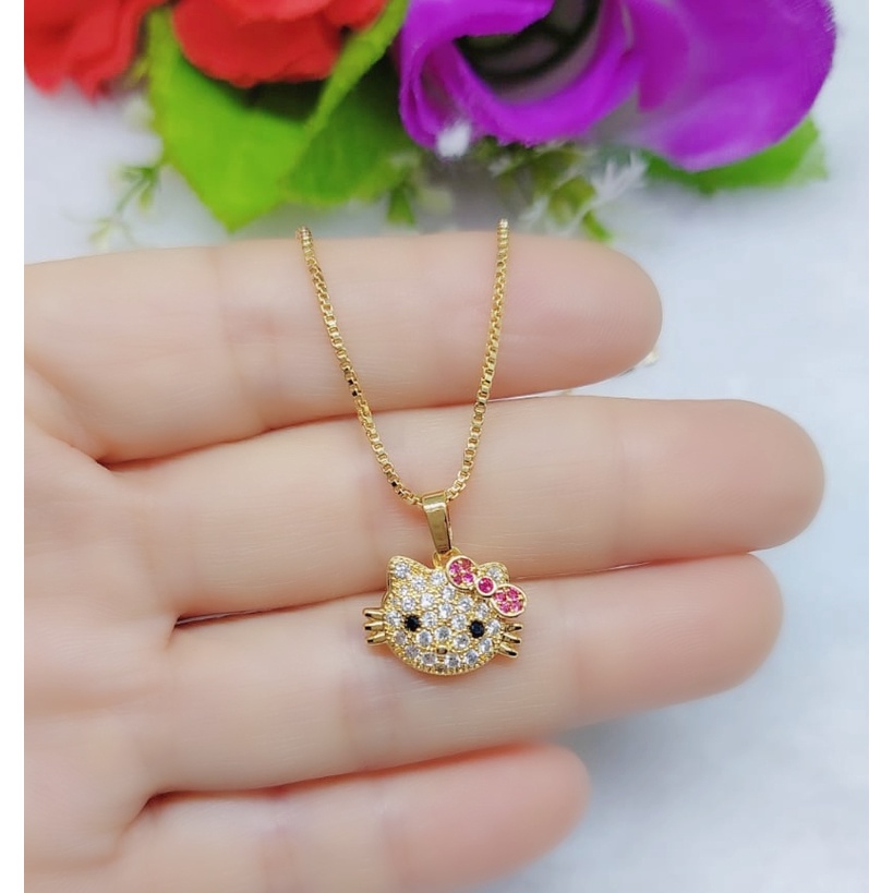 Kalung Kitty permata lapis emas perhiasan fashion