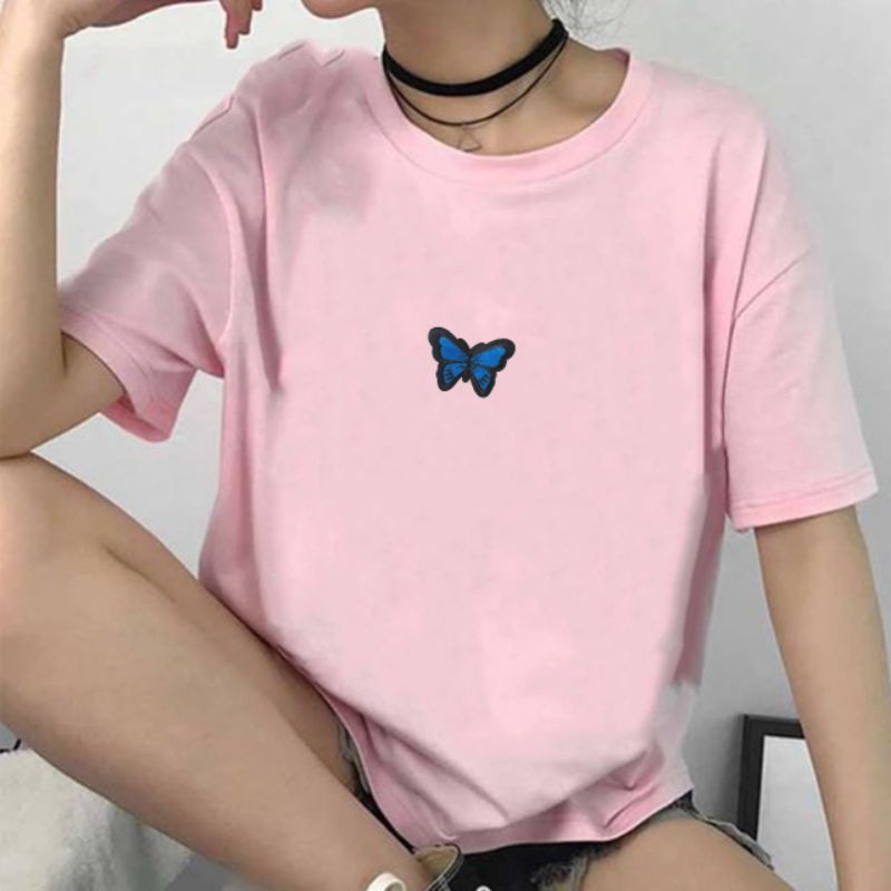 BLUE BUTTERFLY  / TERMURAH BAJU KAOS KATUN WANITA LENGAN PENDEK / TUMBLR TEE /  OVERSIZE