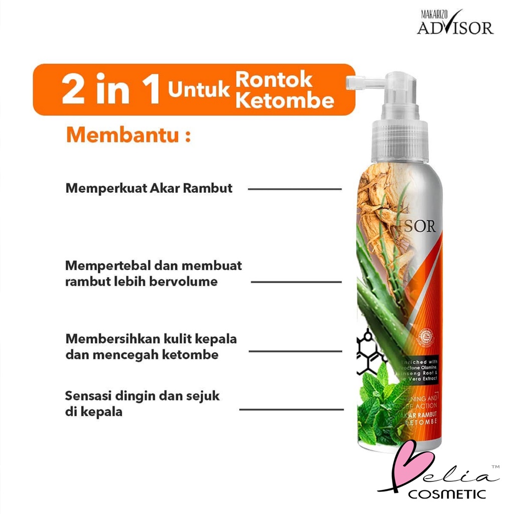 ❤ BELIA ❤ MAKARIZO Advisor Hair &amp; Scalp Tonic 145mL &amp; 65ml | Perawatan Rambut Rontok dan Ketombe (BPOM)