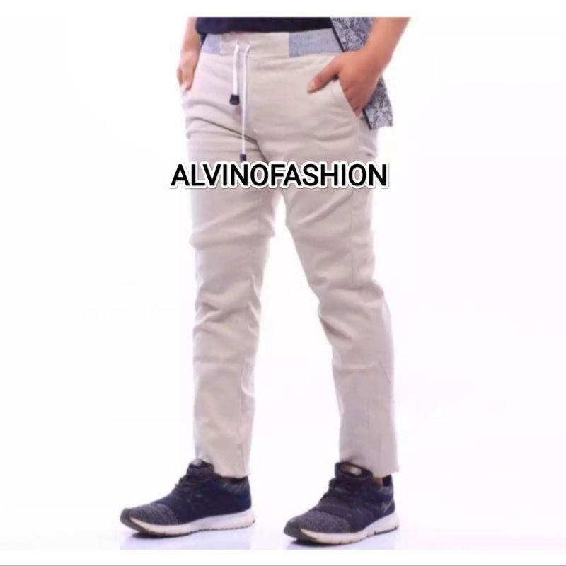 CELANA CHINO PANJANG RIP KOLOR PINGGANG KARET Size 27-38