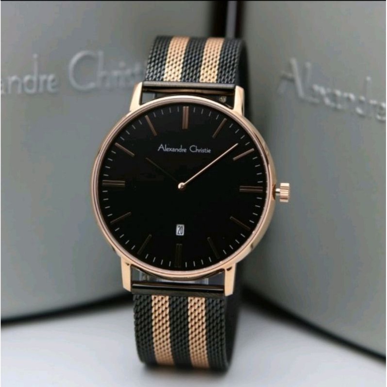 JAM TANGAN PRIA ANALOG AC 8582 | AC8582 BLACK ROSEGOLD ORI