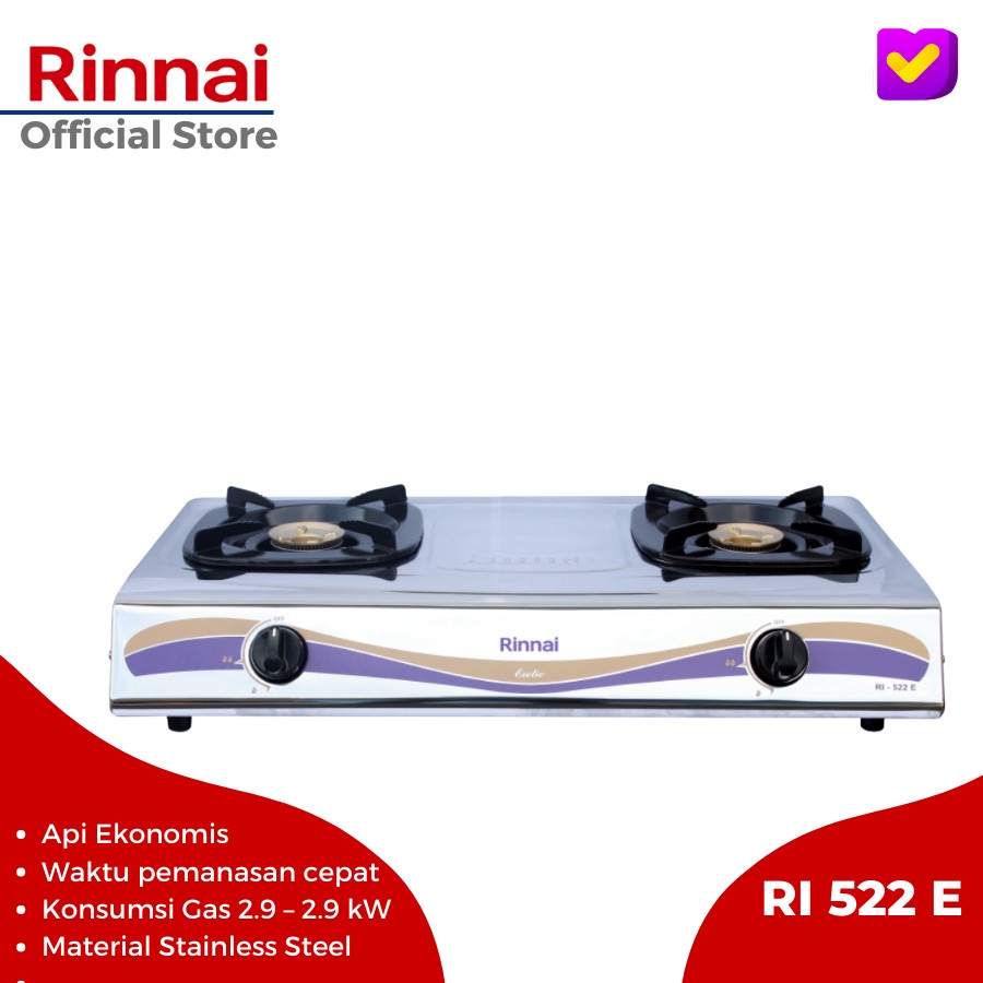 Rinnai Kompor 2 Tungku RI522 E RI-522E RI 522E 522 E RI522E
