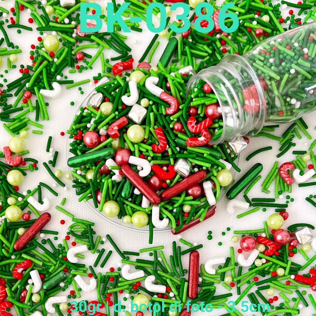 

BK-0386 Sprinkles sprinkle sprinkel 30gr natal candy cane merah hijau