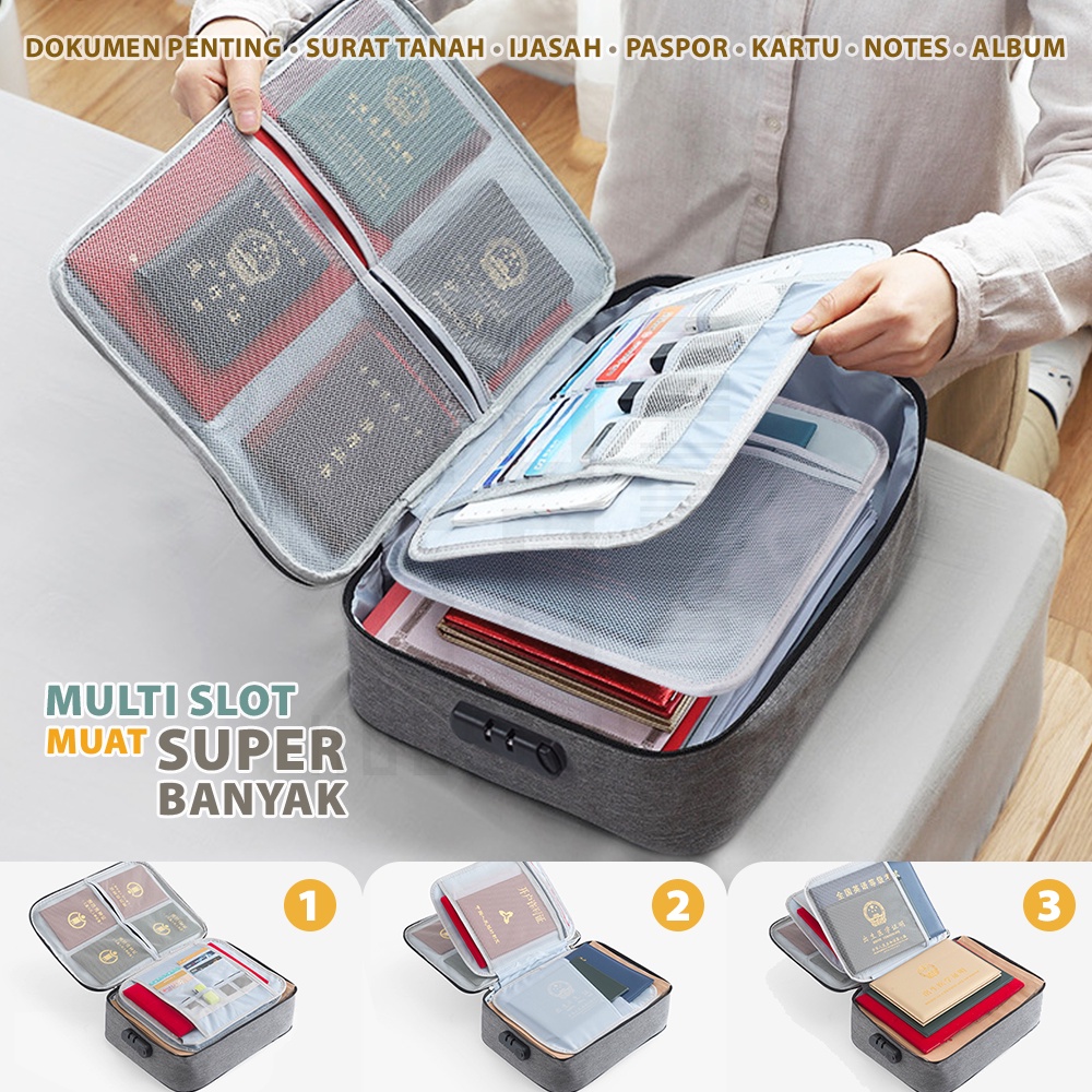 HUGO Tas Dokumen Tempat Penyimpanan File Surat Travel Bag dengan Security Digit Lock